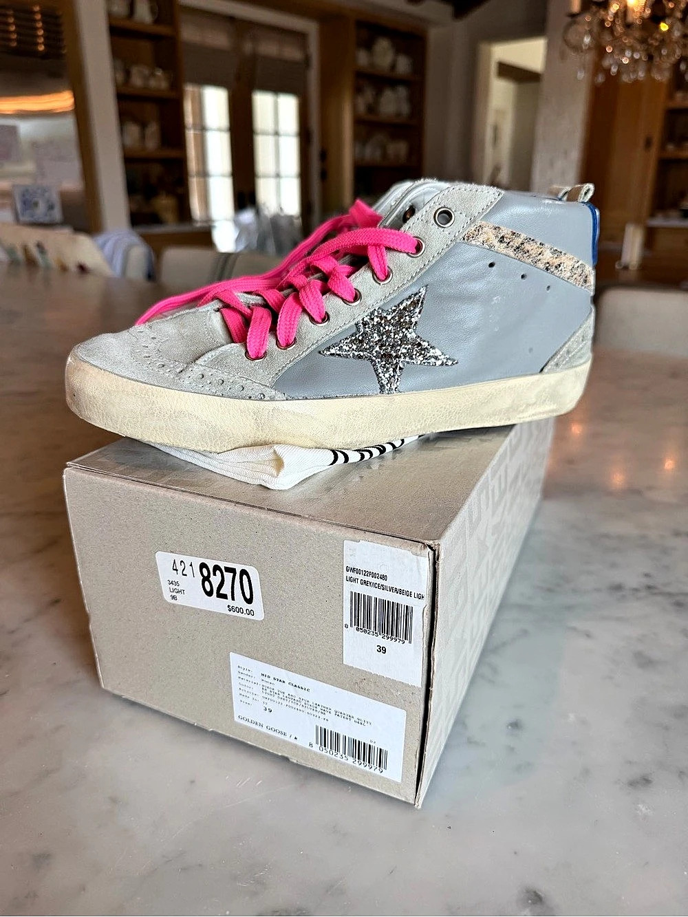 Golden Goose Mid Star High Top Sneakers Silver Pink US 9B EU 39 Light grey